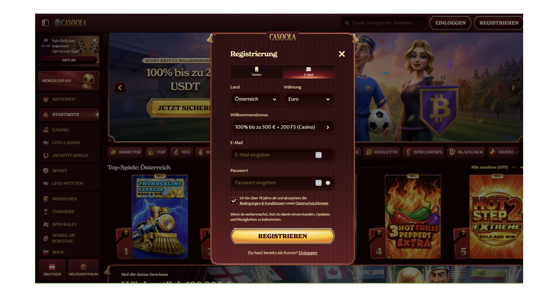 Casoola Casino Registration process